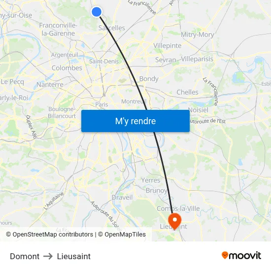 Domont to Lieusaint map