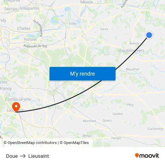 Doue to Lieusaint map