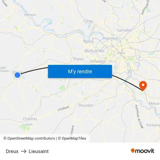 Dreux to Lieusaint map