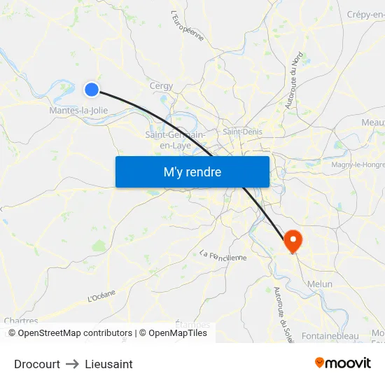 Drocourt to Lieusaint map