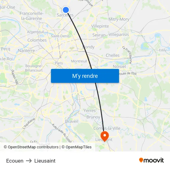 Ecouen to Lieusaint map