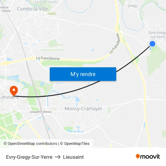 Evry-Gregy-Sur-Yerre to Lieusaint map