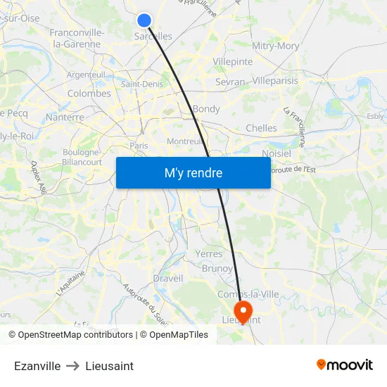 Ezanville to Lieusaint map