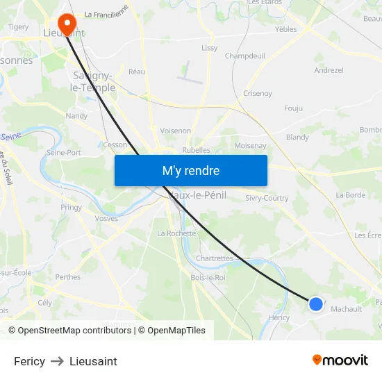 Fericy to Lieusaint map