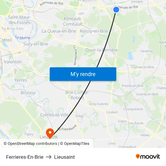 Ferrieres-En-Brie to Lieusaint map