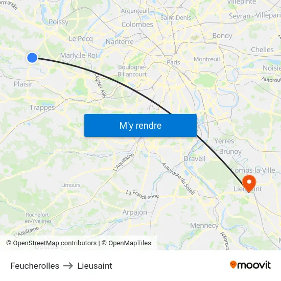 Feucherolles to Lieusaint map