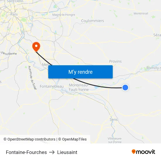 Fontaine-Fourches to Lieusaint map