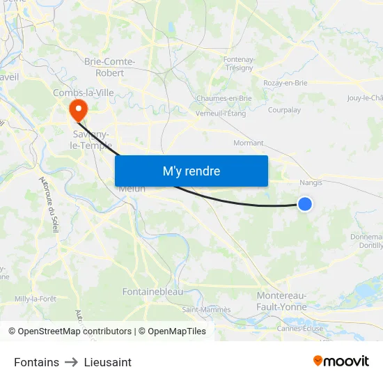 Fontains to Lieusaint map