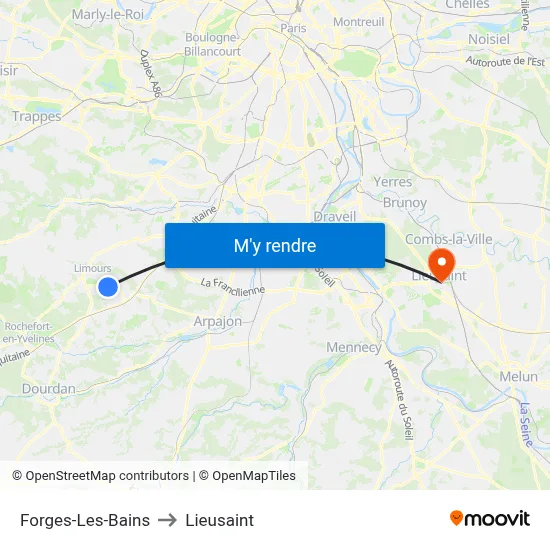 Forges-Les-Bains to Lieusaint map