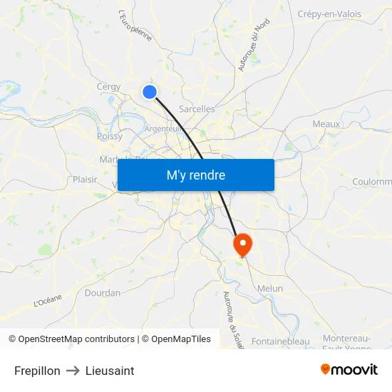 Frepillon to Lieusaint map