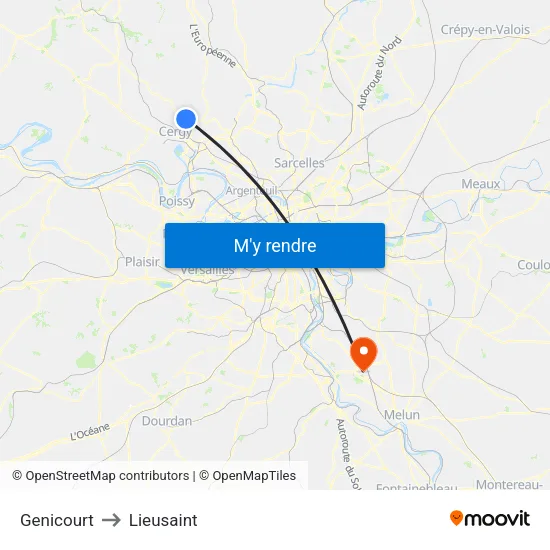 Genicourt to Lieusaint map