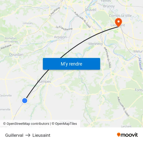 Guillerval to Lieusaint map