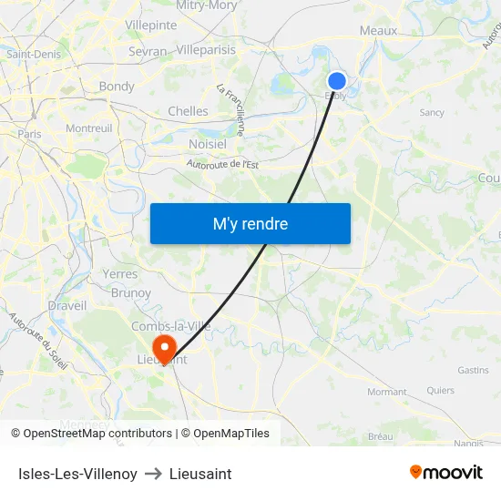 Isles-Les-Villenoy to Lieusaint map