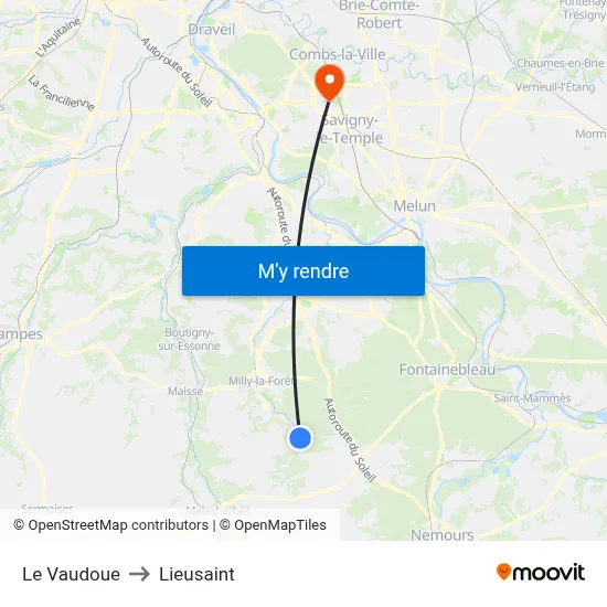 Le Vaudoue to Lieusaint map