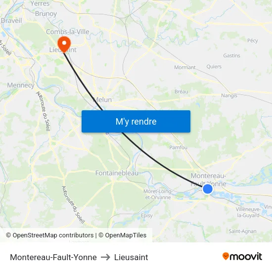 Montereau-Fault-Yonne to Lieusaint map
