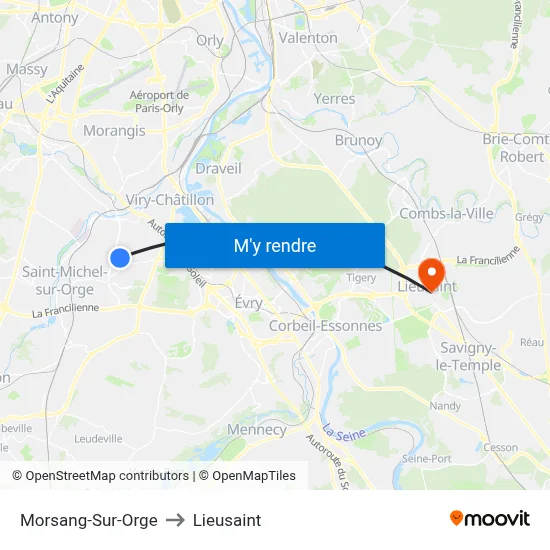 Morsang-Sur-Orge to Lieusaint map
