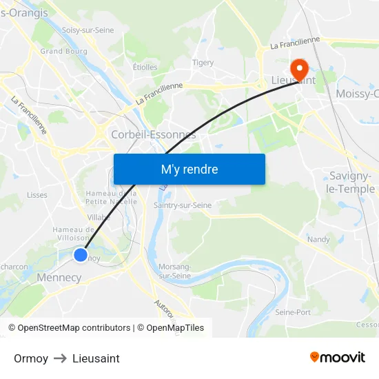 Ormoy to Lieusaint map