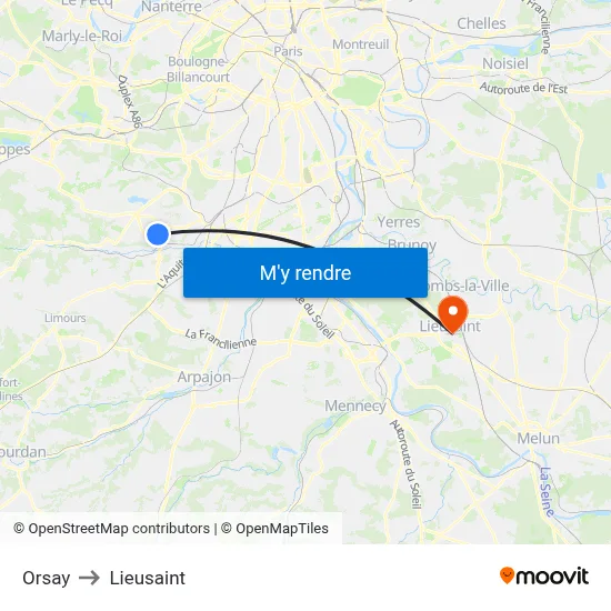 Orsay to Lieusaint map