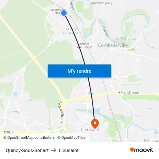 Quincy-Sous-Senart to Lieusaint map