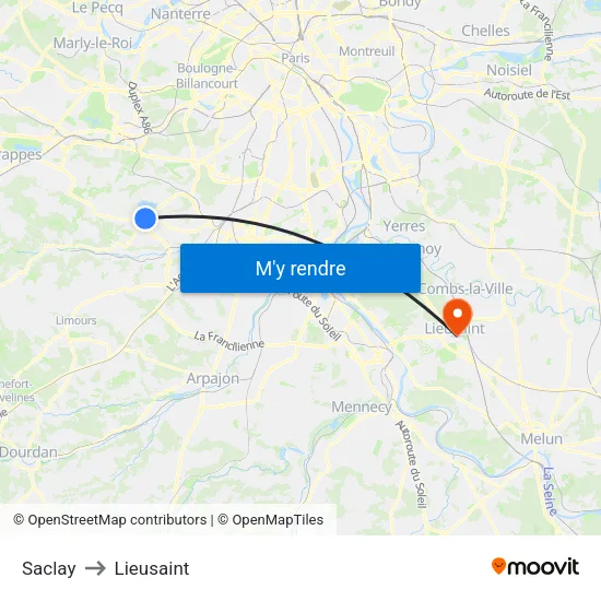 Saclay to Lieusaint map