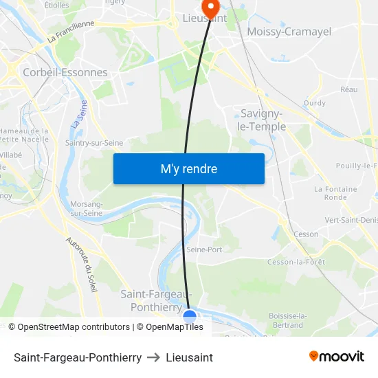Saint-Fargeau-Ponthierry to Lieusaint map
