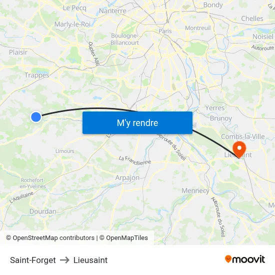 Saint-Forget to Lieusaint map