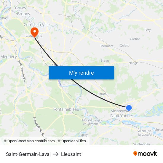 Saint-Germain-Laval to Lieusaint map