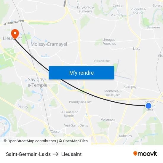 Saint-Germain-Laxis to Lieusaint map