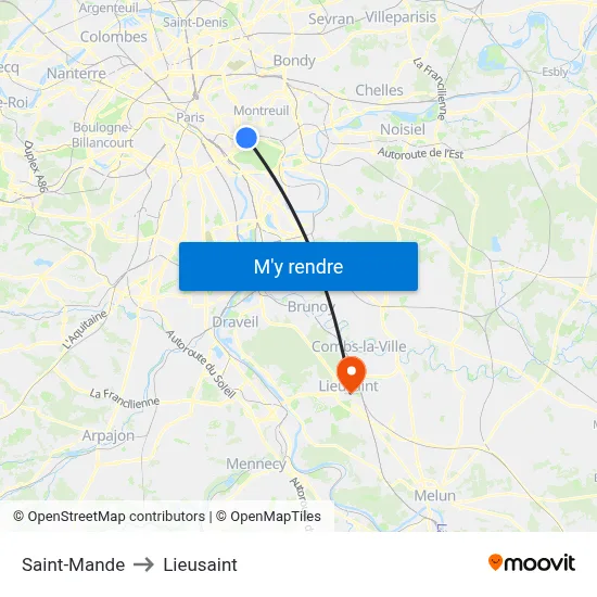 Saint-Mande to Lieusaint map