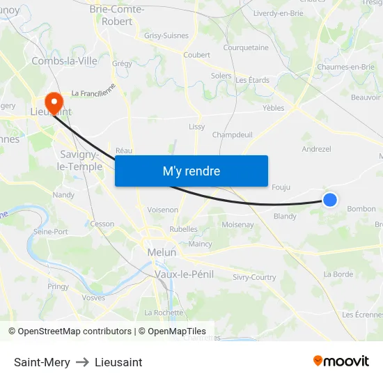 Saint-Mery to Lieusaint map