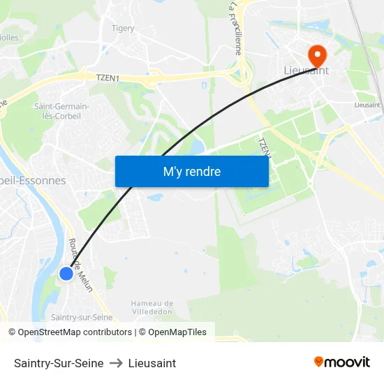 Saintry-Sur-Seine to Lieusaint map