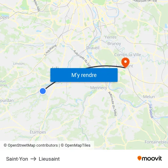 Saint-Yon to Lieusaint map