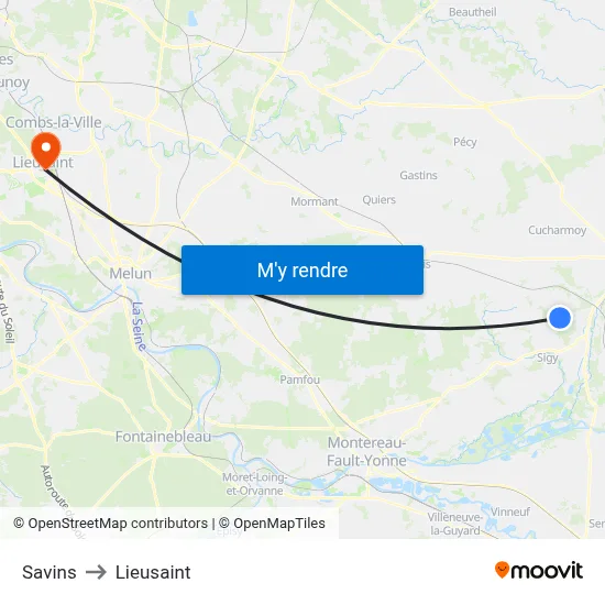 Savins to Lieusaint map