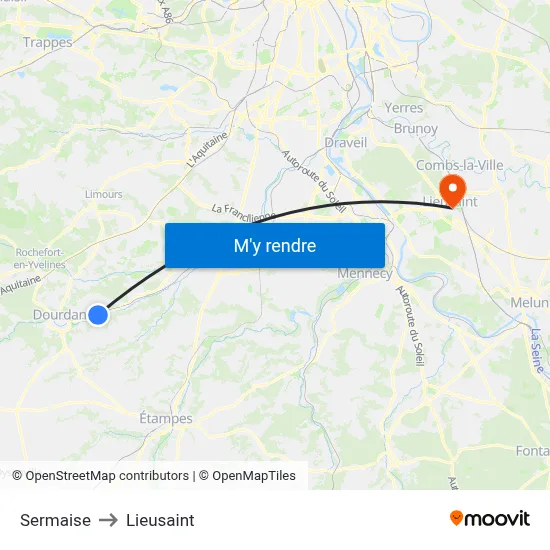 Sermaise to Lieusaint map