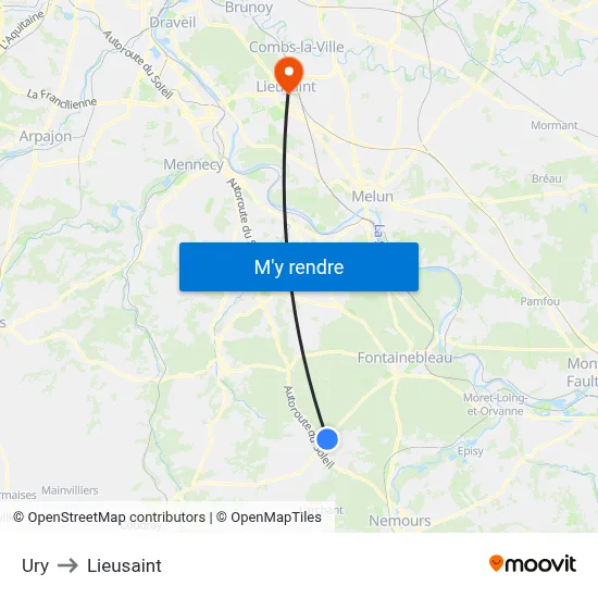 Ury to Lieusaint map