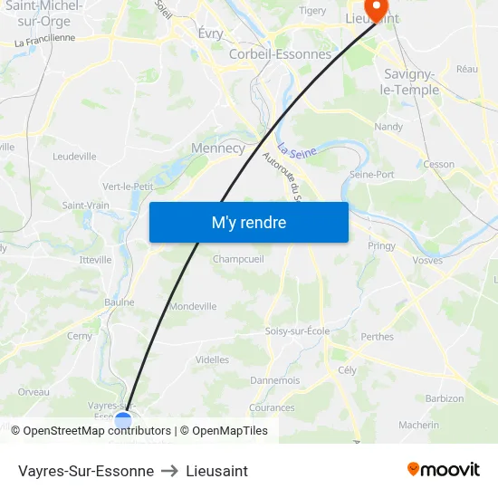 Vayres-Sur-Essonne to Lieusaint map