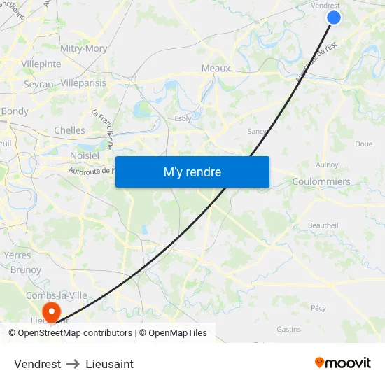 Vendrest to Lieusaint map
