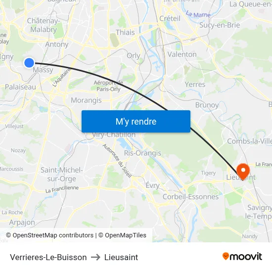 Verrieres-Le-Buisson to Lieusaint map