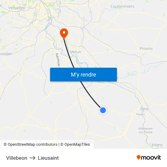 Villebeon to Lieusaint map
