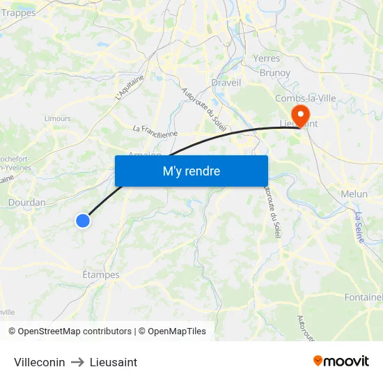 Villeconin to Lieusaint map