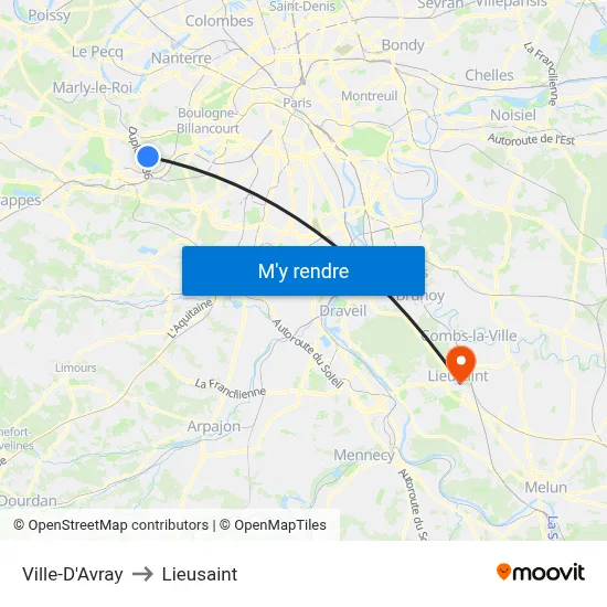 Ville-D'Avray to Lieusaint map