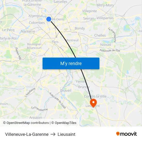 Villeneuve-La-Garenne to Lieusaint map