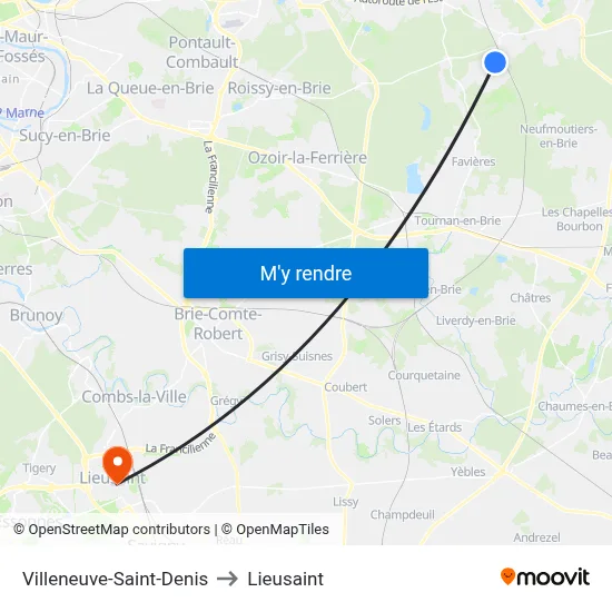 Villeneuve-Saint-Denis to Lieusaint map
