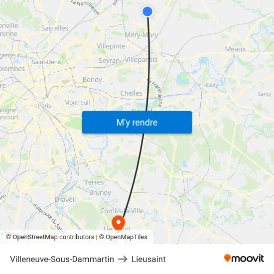 Villeneuve-Sous-Dammartin to Lieusaint map