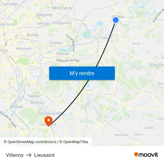 Villenoy to Lieusaint map