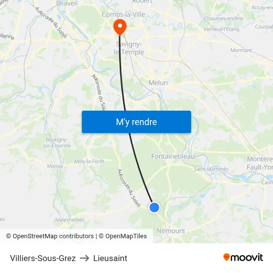 Villiers-Sous-Grez to Lieusaint map