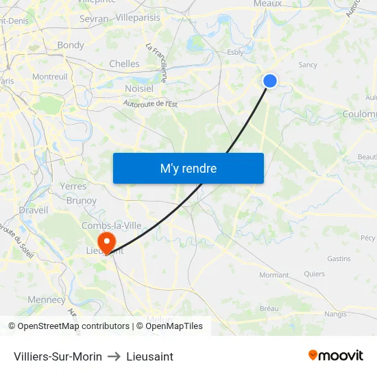 Villiers-Sur-Morin to Lieusaint map