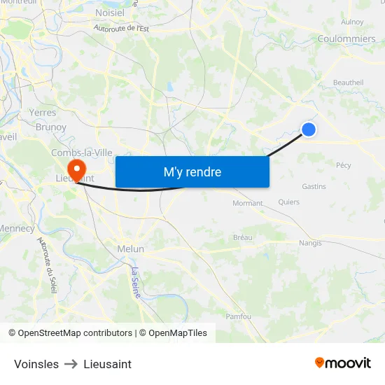 Voinsles to Lieusaint map
