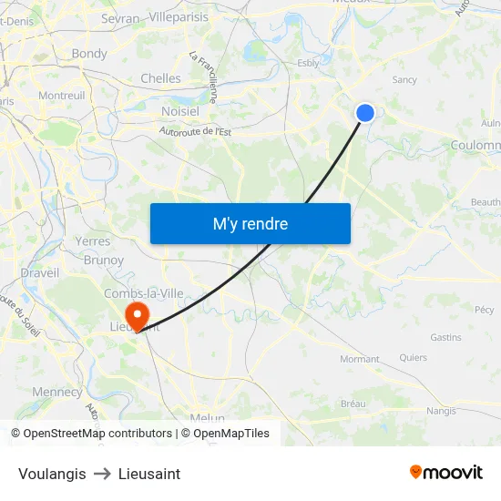 Voulangis to Lieusaint map