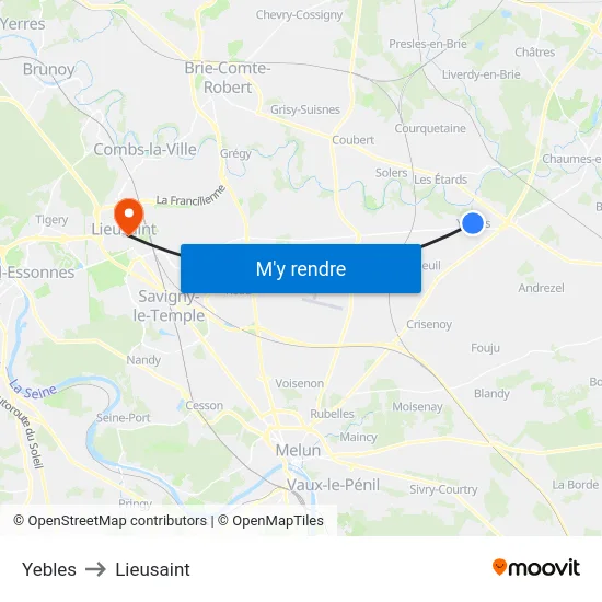 Yebles to Lieusaint map